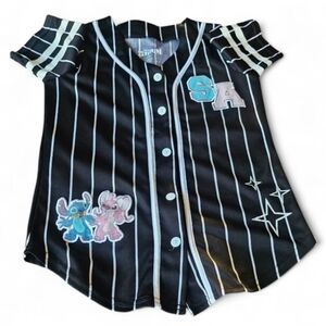 Disney Black Striped Kids Jersey with Cartoon Patches